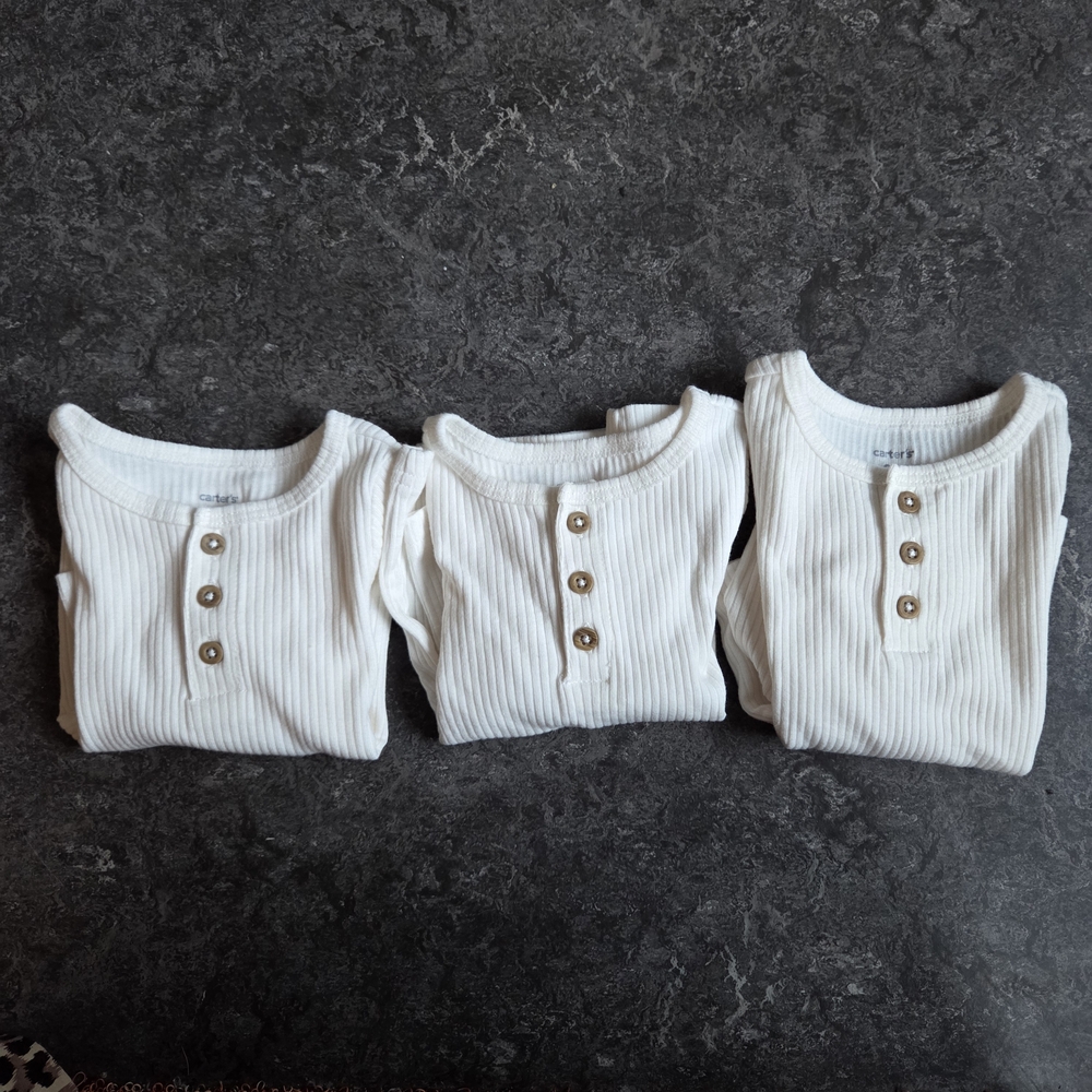 3 NWOT Carter's Baby 9mos Cream Henley Rib Knit X3